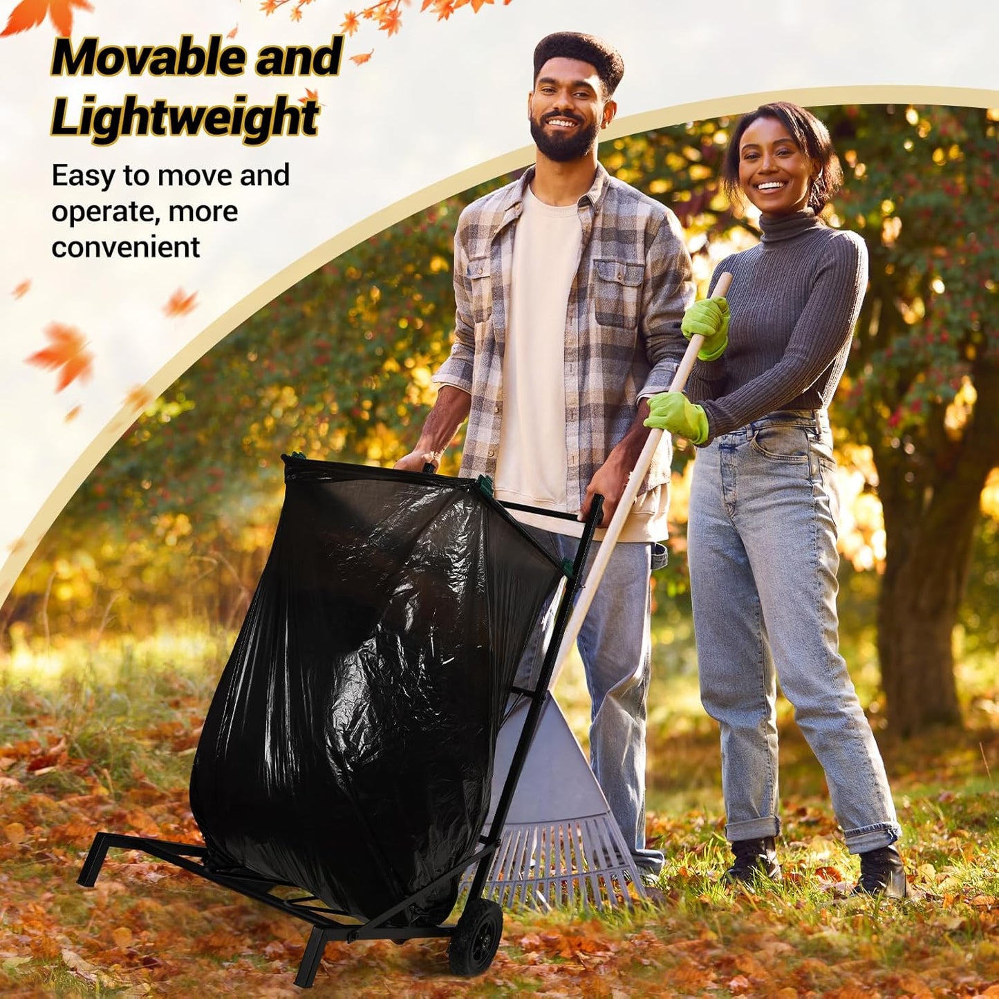 Trash Bag Holder, Adjustable Metal Leaf Bag Holder from 30-45 Gallon Capacity