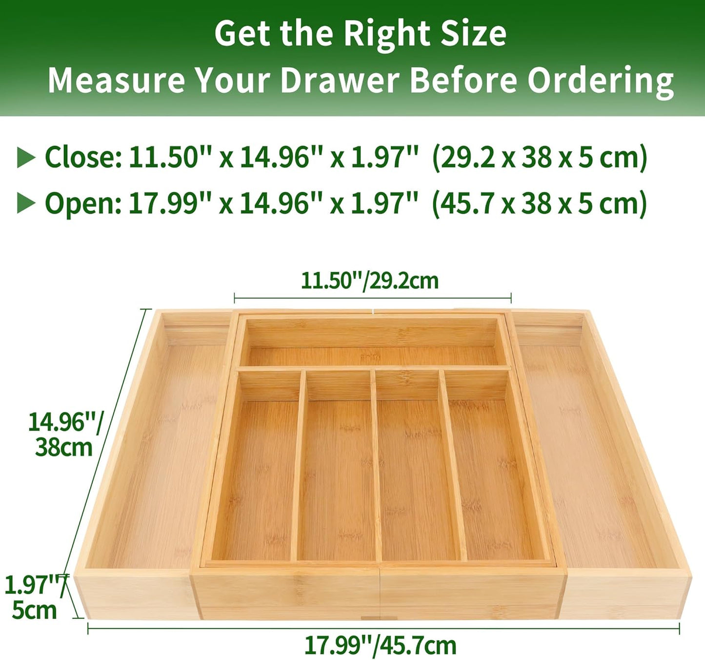 Bamboo Drawer Organizer, Expandable Silverware Drawer Organizer