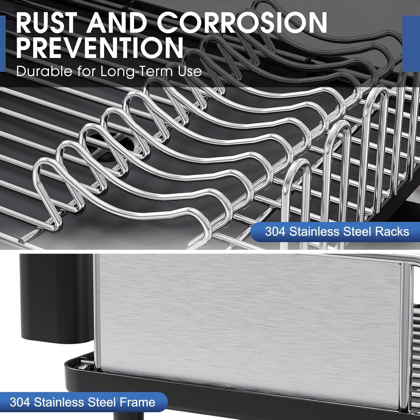 Stainless Steel Dish Drying Rack - Large Capacity Kitchen Counter Organizer with Drain Board