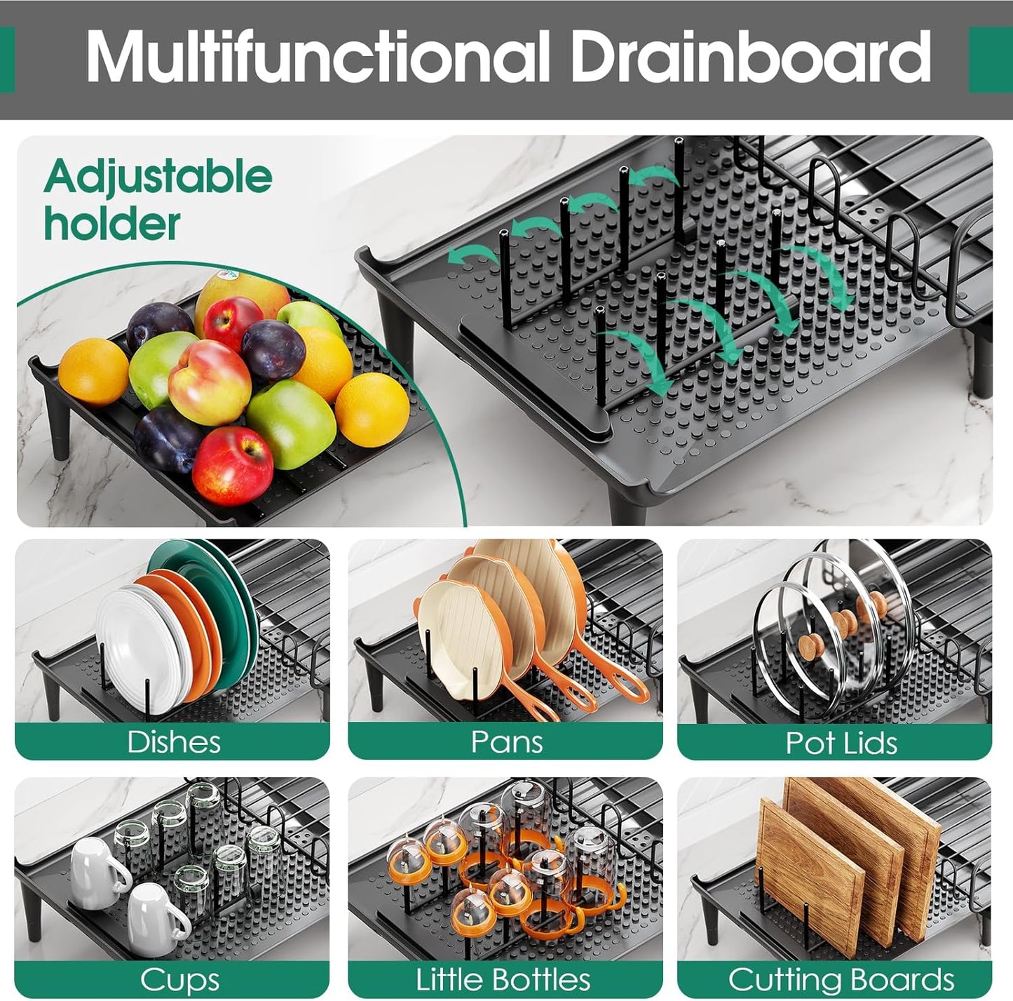 Large Extendable Dish Drying Rack, 16.93" to 26.57" Expandable Dish Rack for Kithen Counter