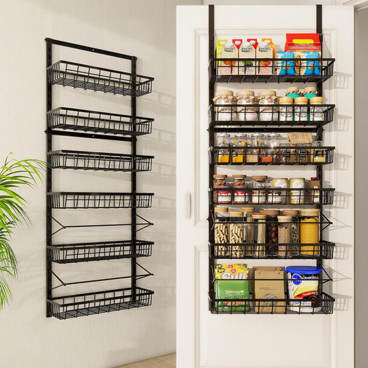 Over The Door Pantry Organizer, Pantry Storage and Organization, 6-Tier Adjustable Hanging Baskets