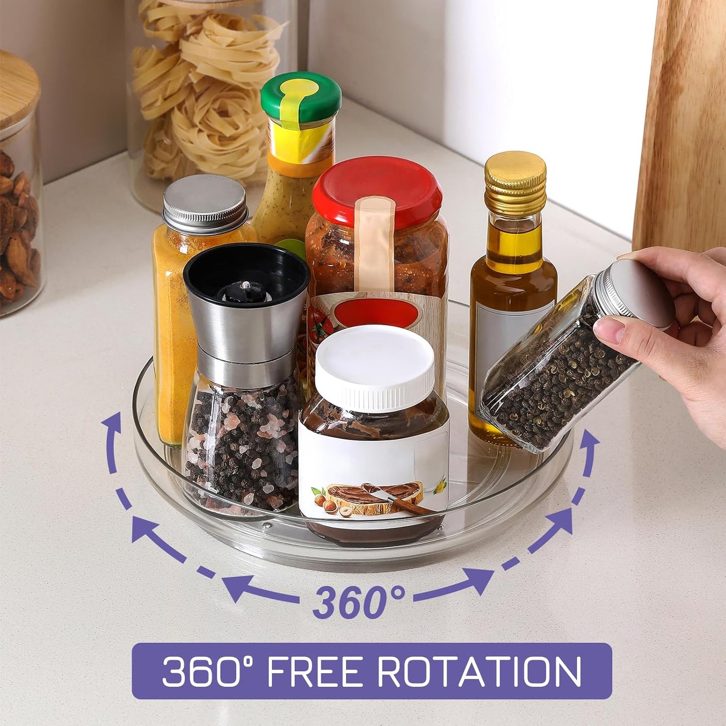2 Pack, 10 Inch Clear Non-Skid Lazy Susan Organizers - Turntable Rack for Kitchen Cabinet