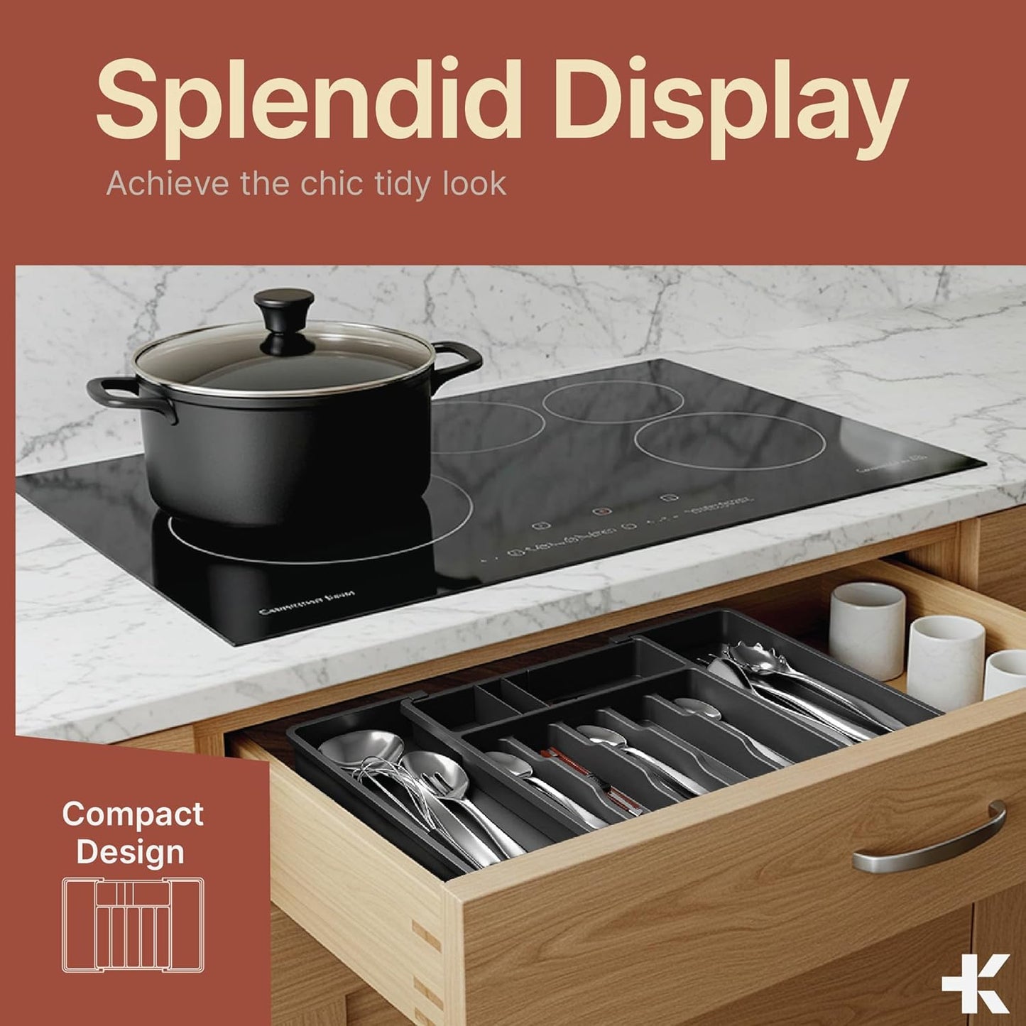 Gray Expandable Utensil Drawer Organizer 1 Pack, Adjustable 13” to 22.4”
