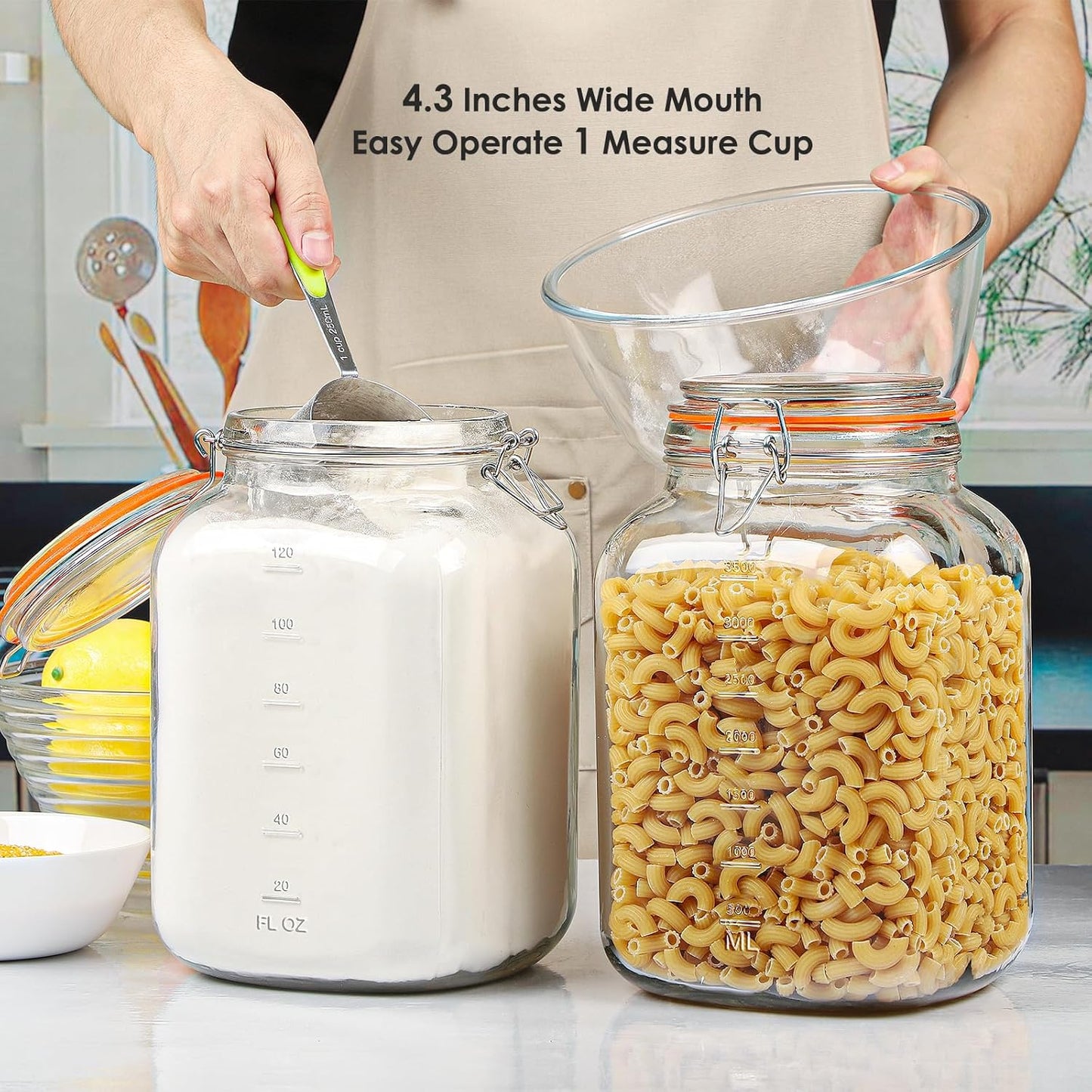 [UPGRADE] 2 Pack Square Super Wide Mouth Airtight Glass Storage Jars with Lids