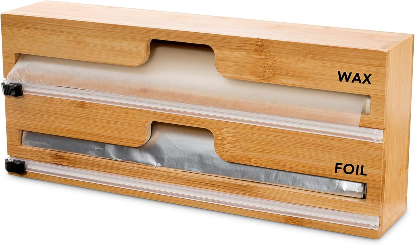 2 in 1 Wrap Dispenser with Cutter and Labels, Plastic Wrap