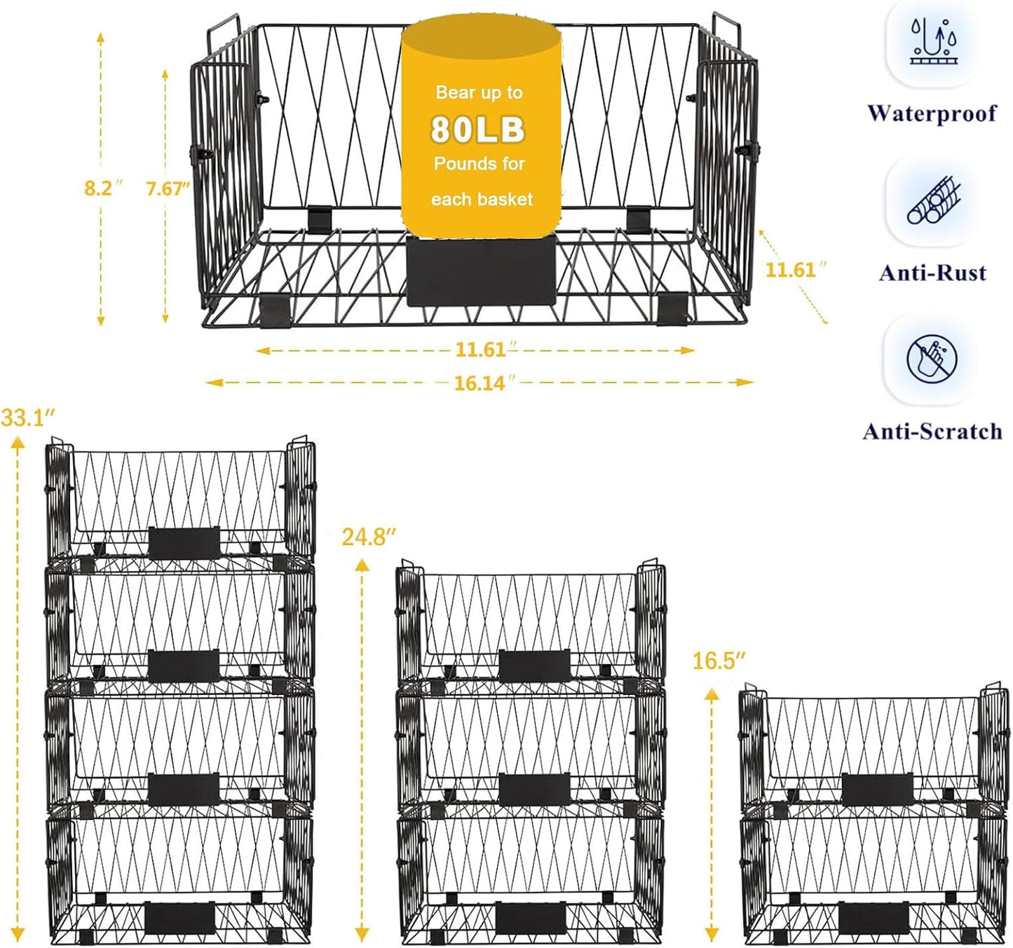 4 PACKS XXL Kitchen Organization and Storage Pantry Baskets