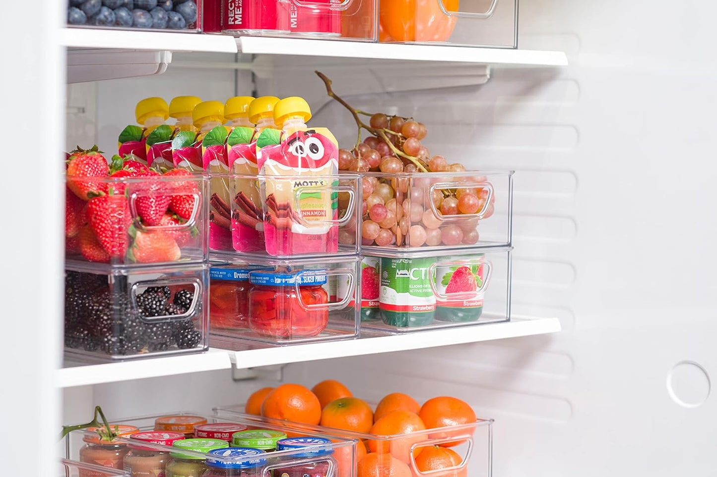Set Of 6 Refrigerator Organizer Bins - Stackable Fridge Organizers with Cutout Handles for Freezer