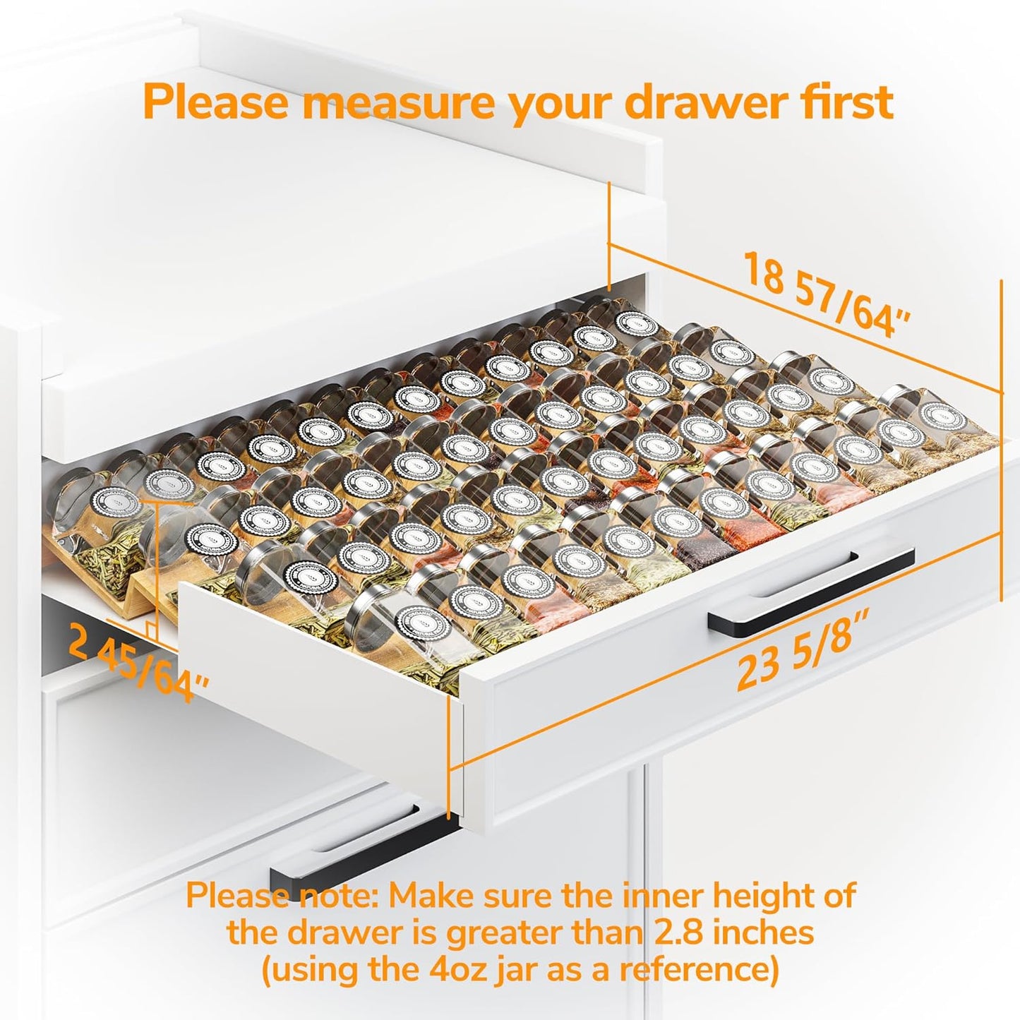 Bamboo Spice Drawer Organizer with Non-slip Mat,4 Tier