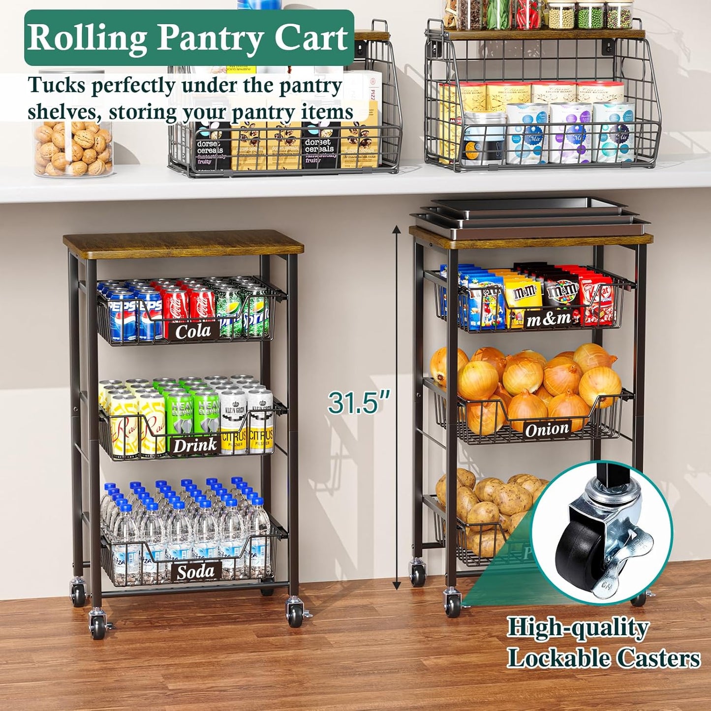 4-Tier Small Kitchen Storage Cart on Wheels