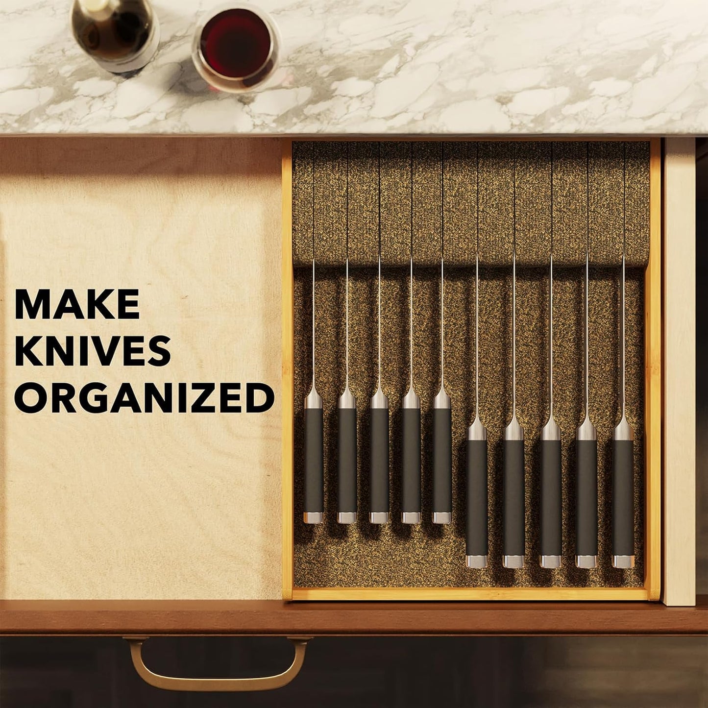 Large Knife Drawer Organizer Bamboo Insert Dock