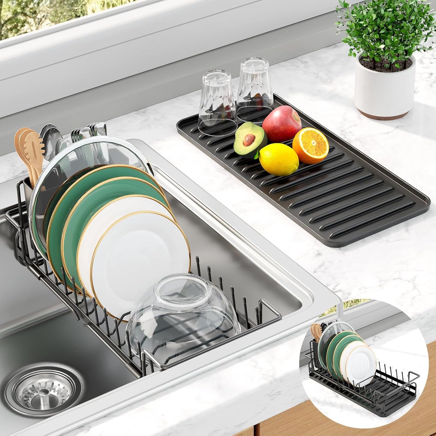 Dish Drying Rack - Expandable Dish Rack for Kitchen Counter, Over Sink Or in Sink