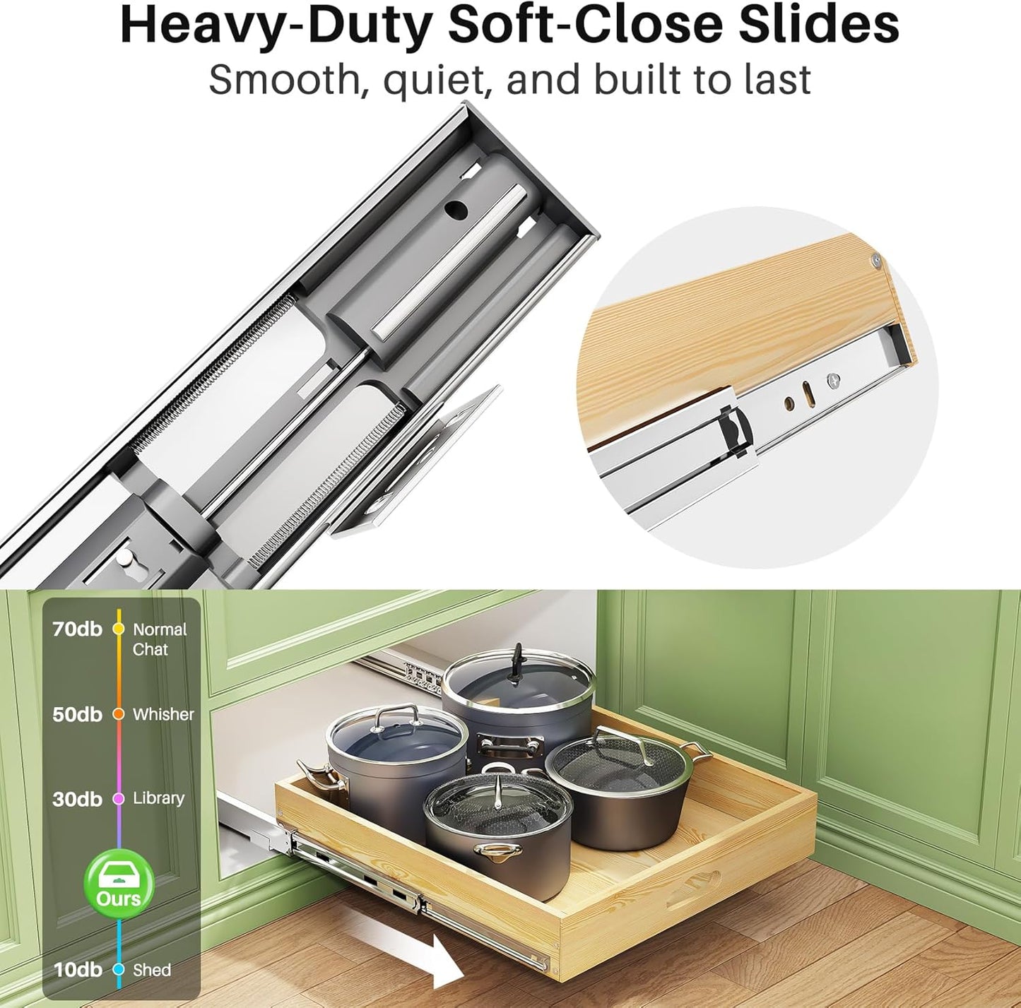 Pull Out Cabinet Organizer, Soft Close Wooden Slide Out Drawers for Pots and Pans
