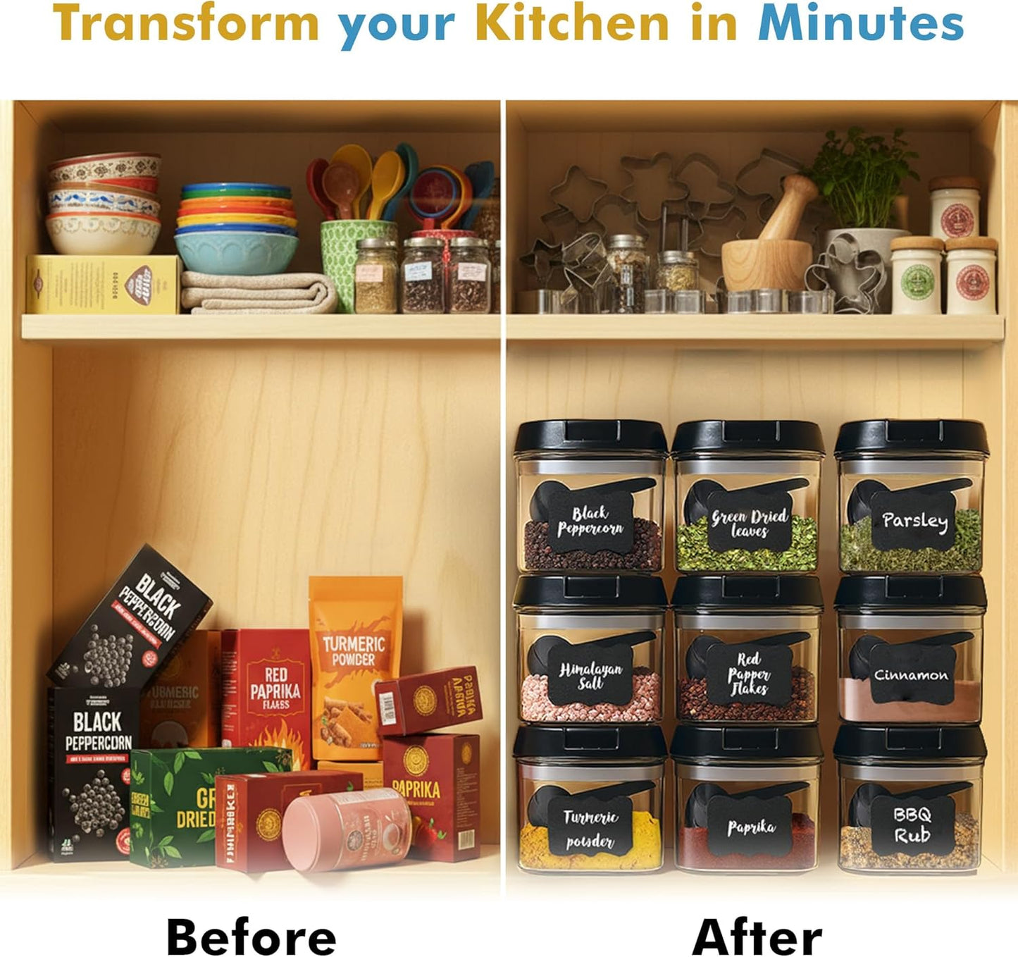 9 PC Airtight Food Storage Containers - BPA Free Clear Plastic Snack & Spice Containers with Easy Lock Lids - Kitchen and Pantry Organization for Herbs, Coffee, Tea - 0.5L / 2.1 Cups