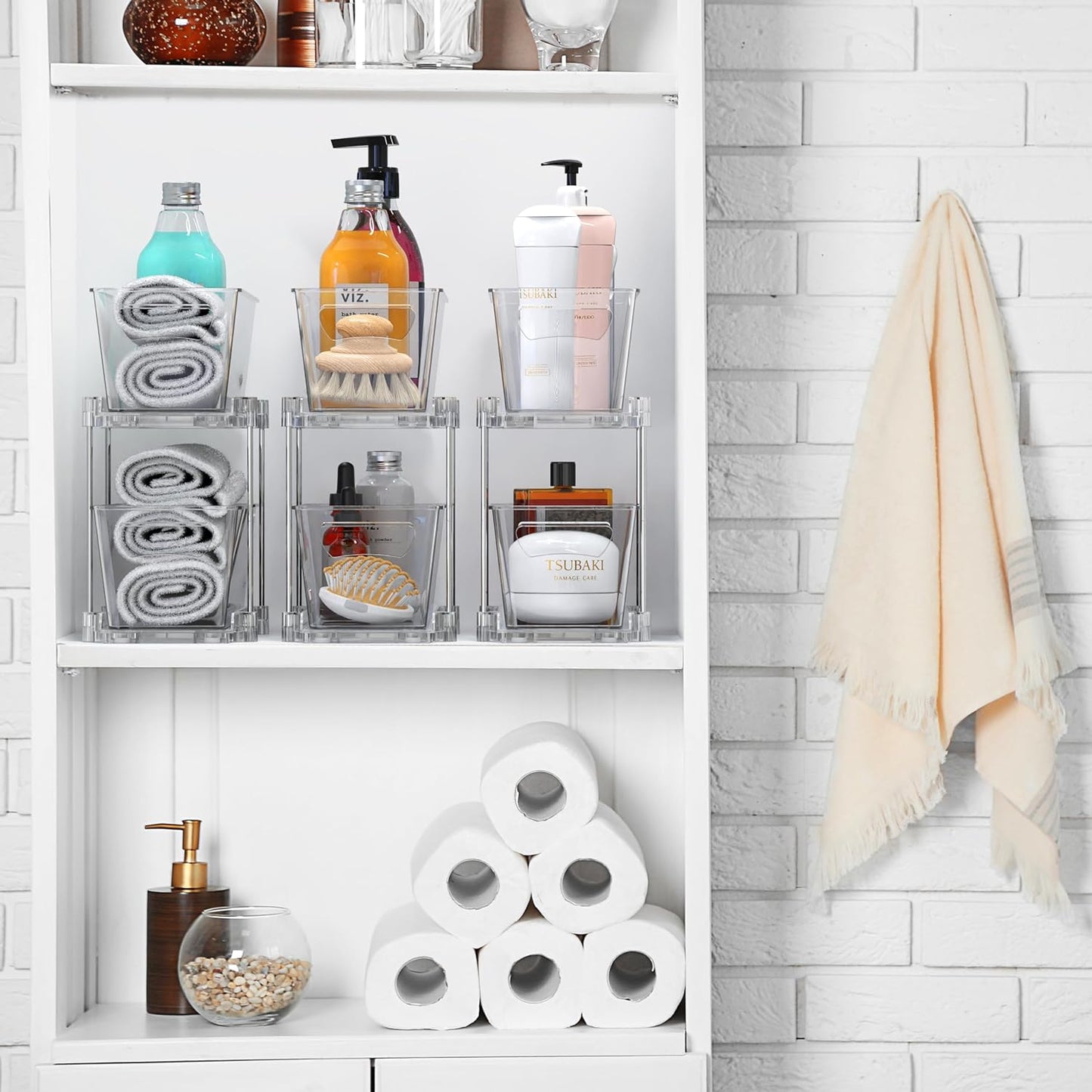 2-Tier Narrow Basket Drawer Cabinet Pull-Out Organizer, Clear
