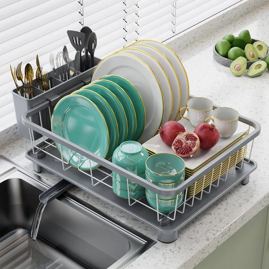 Dish Drying Rack - Space-Saving Dish Rack,Dish Racks for Kitchen Counter with Drainboard