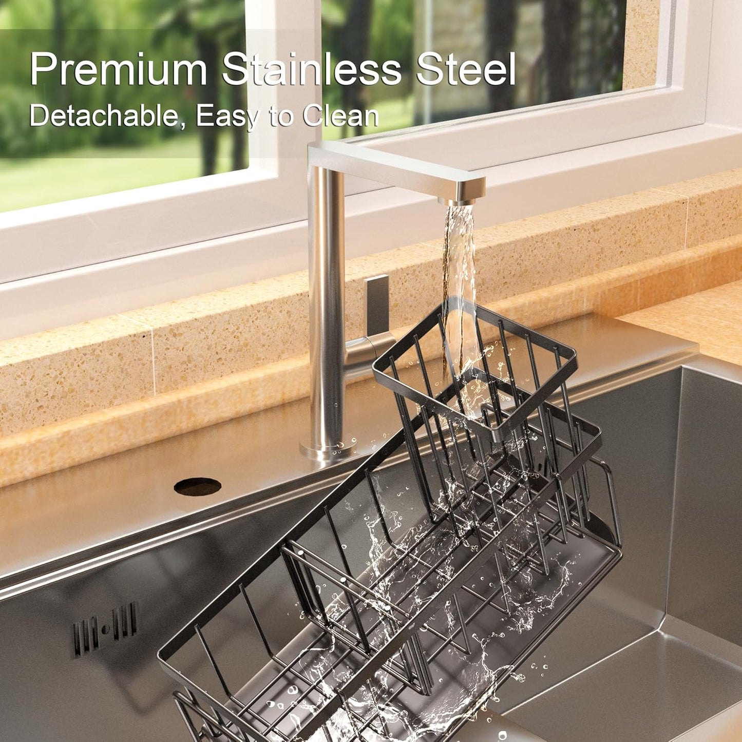 Kitchen Sink Caddy Organizer – Rustproof Sponge Holder with Drainage