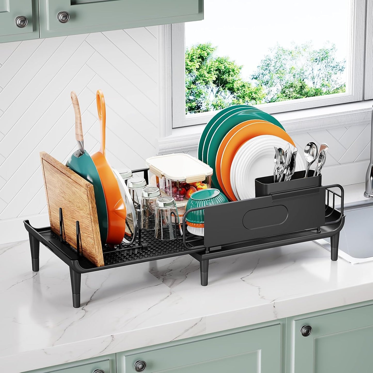 Large Extendable Dish Drying Rack, 16.93" to 26.57" Expandable Dish Rack for Kithen Counter
