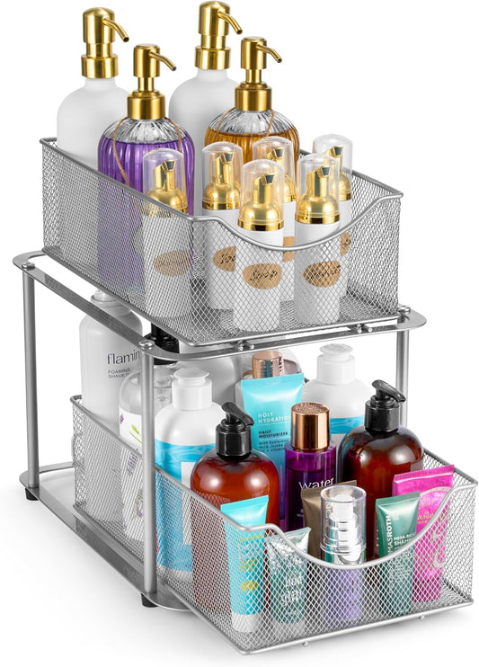 2 Tier Metal Under Sink Organizer for Bathroom, Kitchen