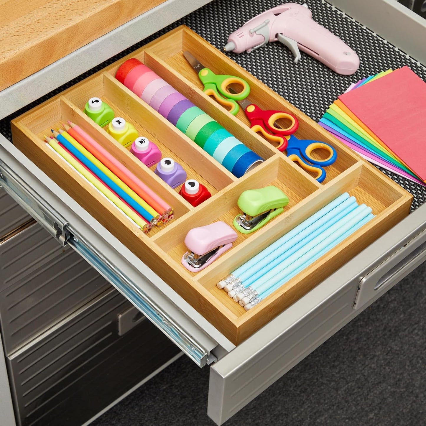 Silverware Organizer Tray - Brown Bamboo, 6-Slot