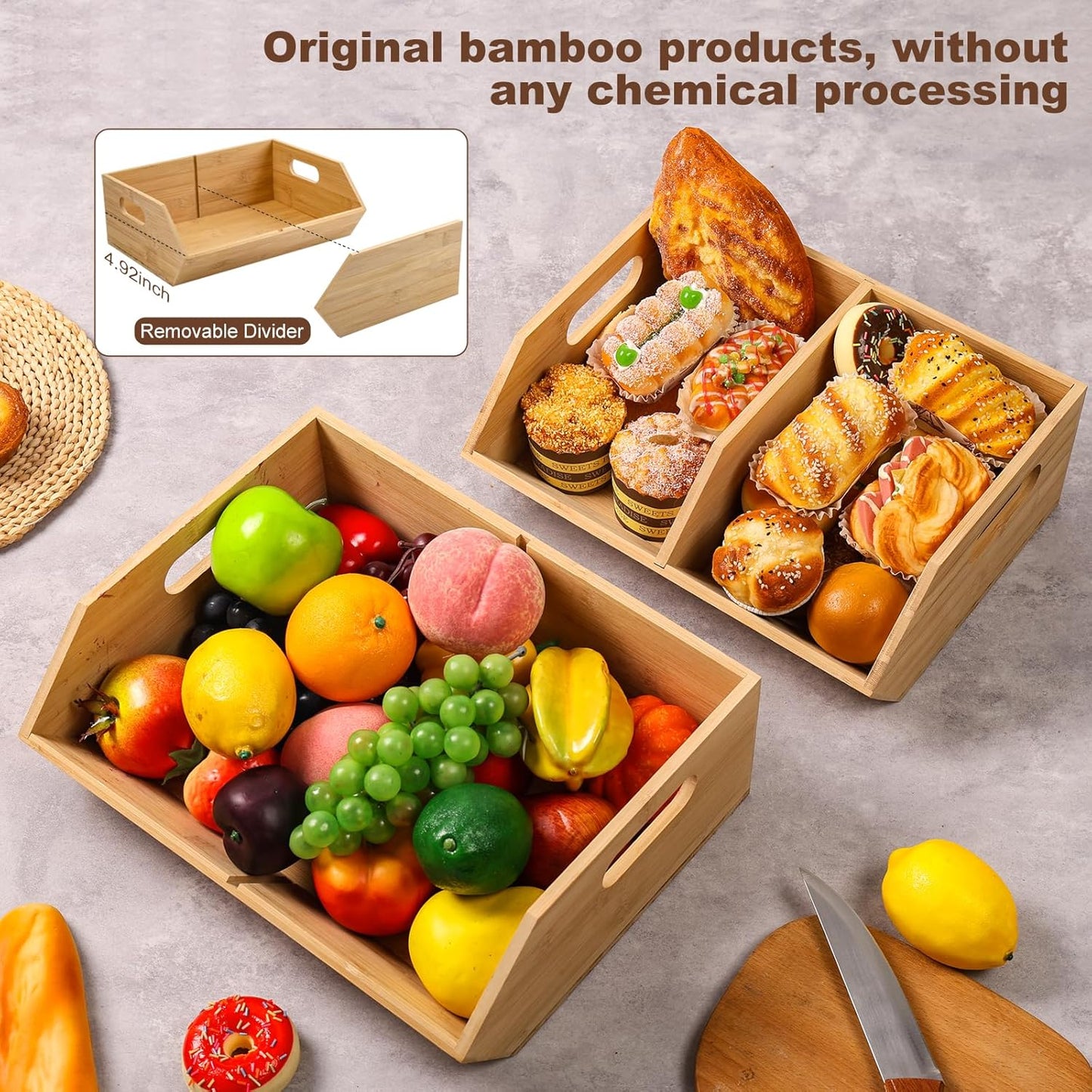 2 Set Bamboo Storage Bins, Pantry Organizers and Storage