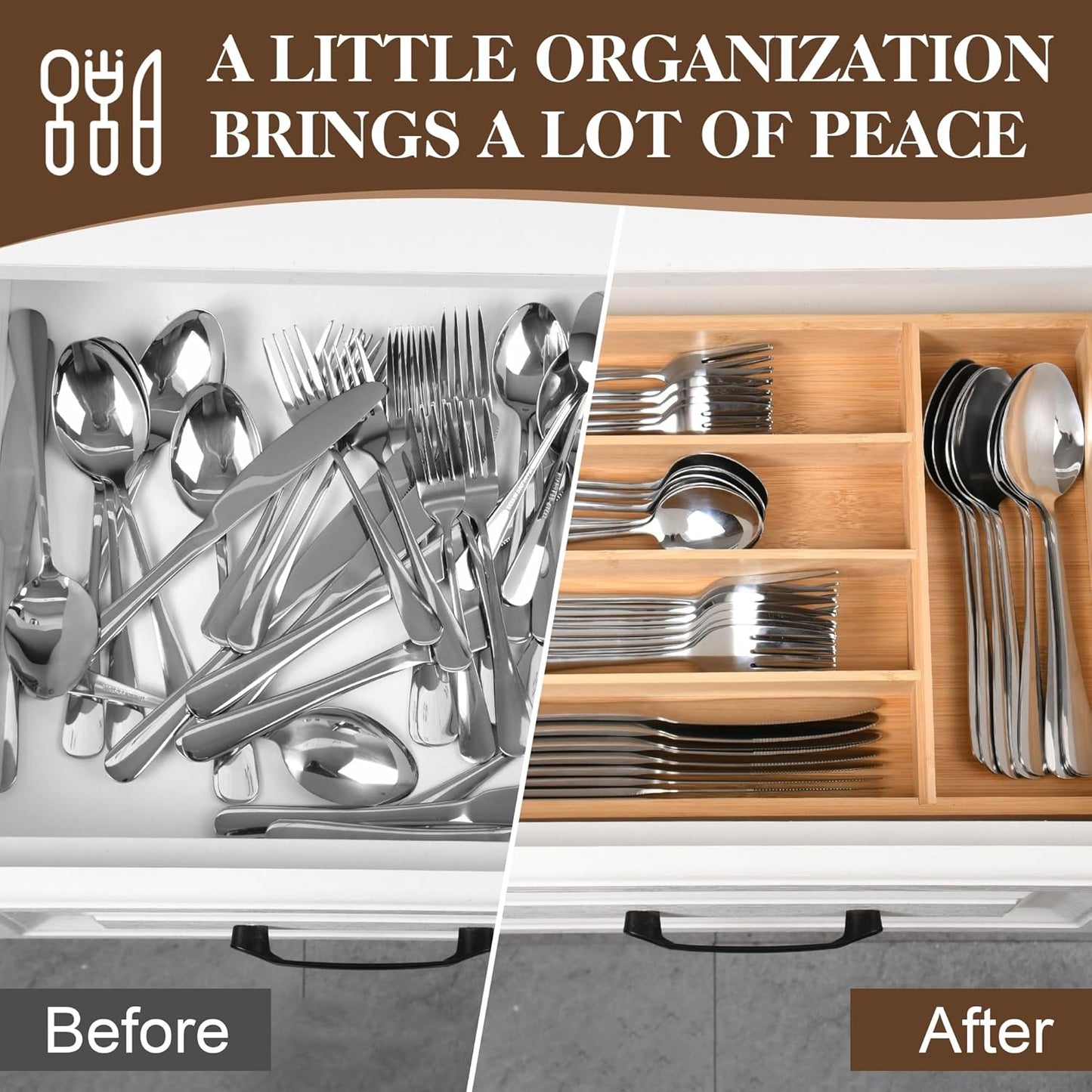 40 Piece Silverware Set with Drawer Organizer for 8