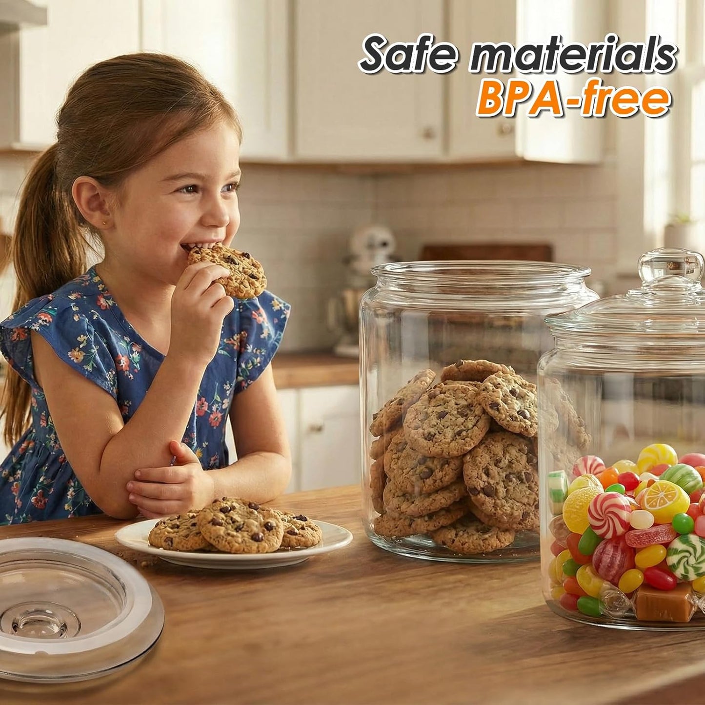 2 Glass Storage Jars Set,1 Gallon Cookie Jar for Food Storage,Large Jar Food Storage Containers,Airtight Glass Jars with Lids for Kitchen Counter Pantry Well Organization