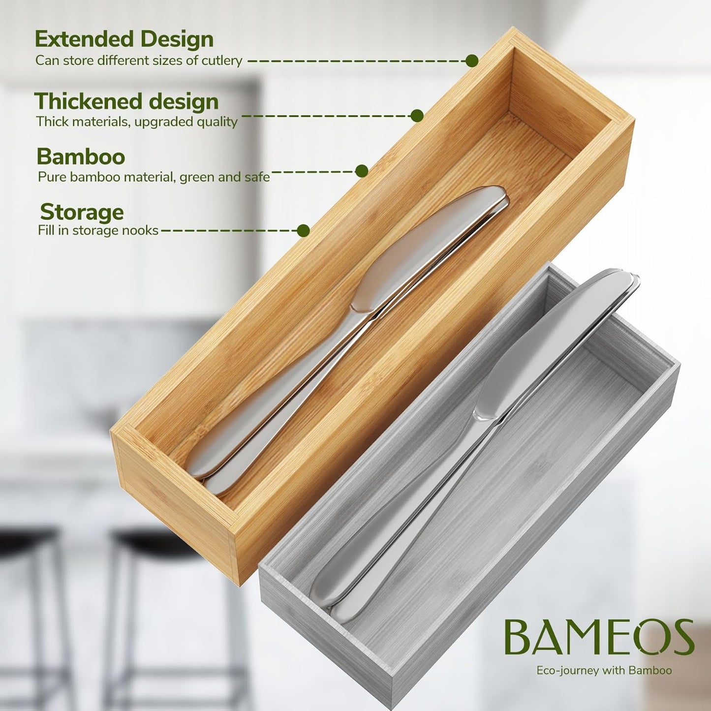 Kitchen Drawer Organizer,Small Silverware Drawer Organizer,Bamboo Utensil Organizer for Bathroom
