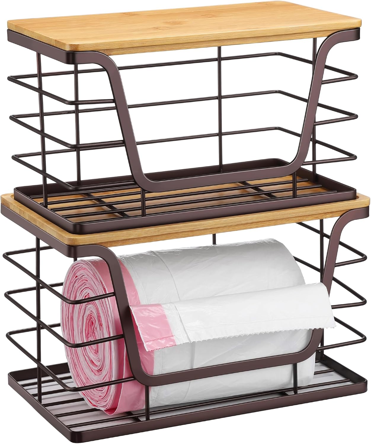 2 Pack Stackable Wire Storage Basket with Bamboo Lip
