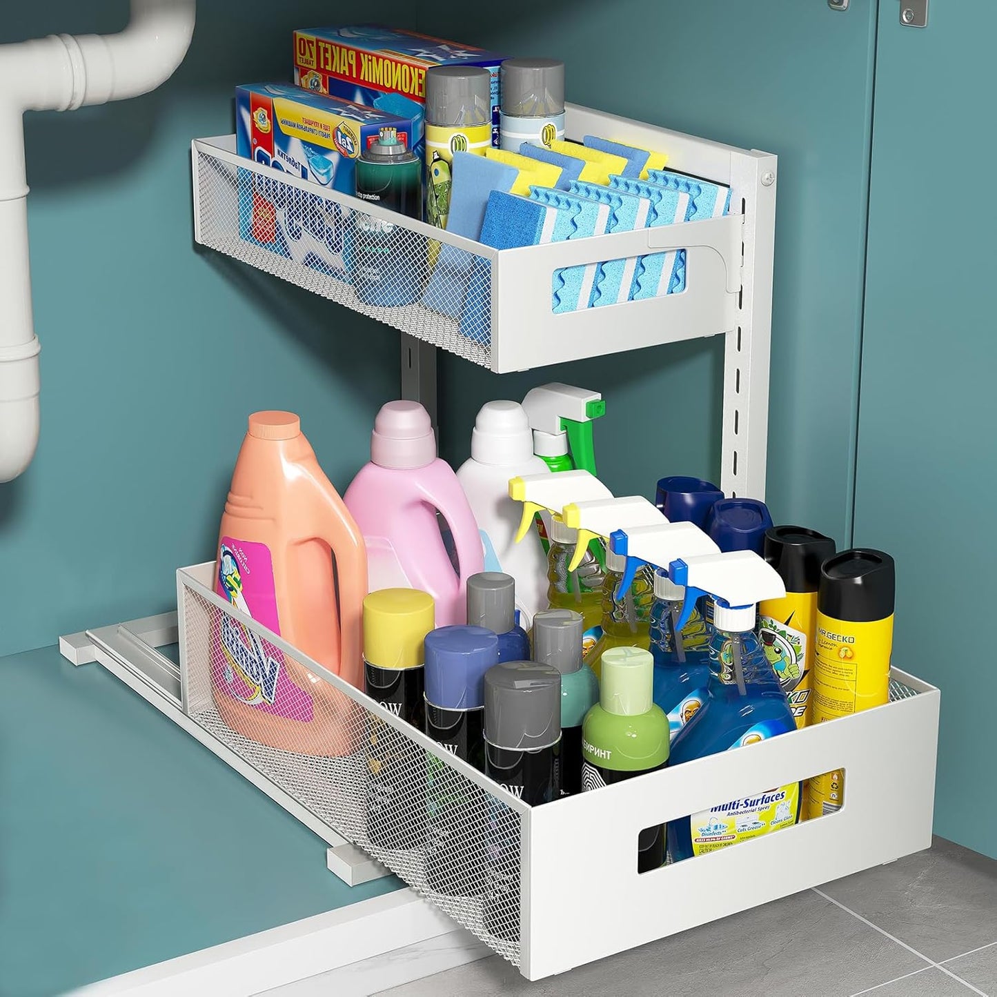 Pull-out Under Kitchen Sink Organizer, Metal Functional Under Sink Organizer