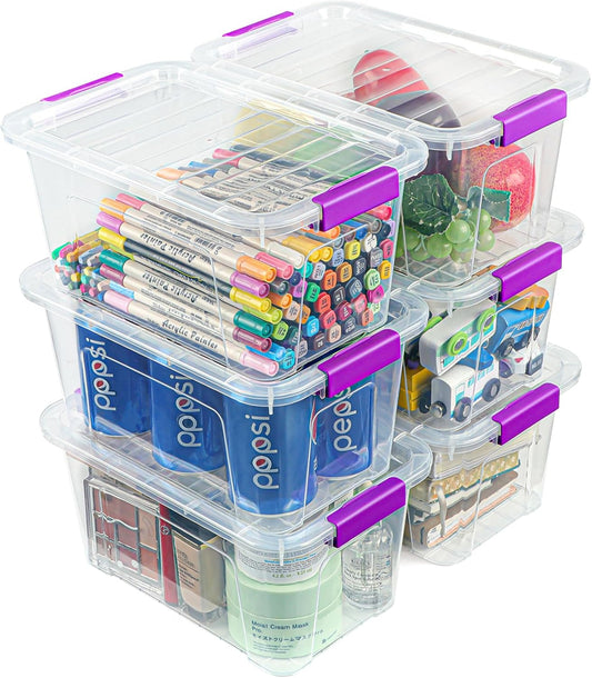 Clear Storage Bins with Lids 6 Pack, 7 Qt Stackable Storage Containers with Buckle Lock