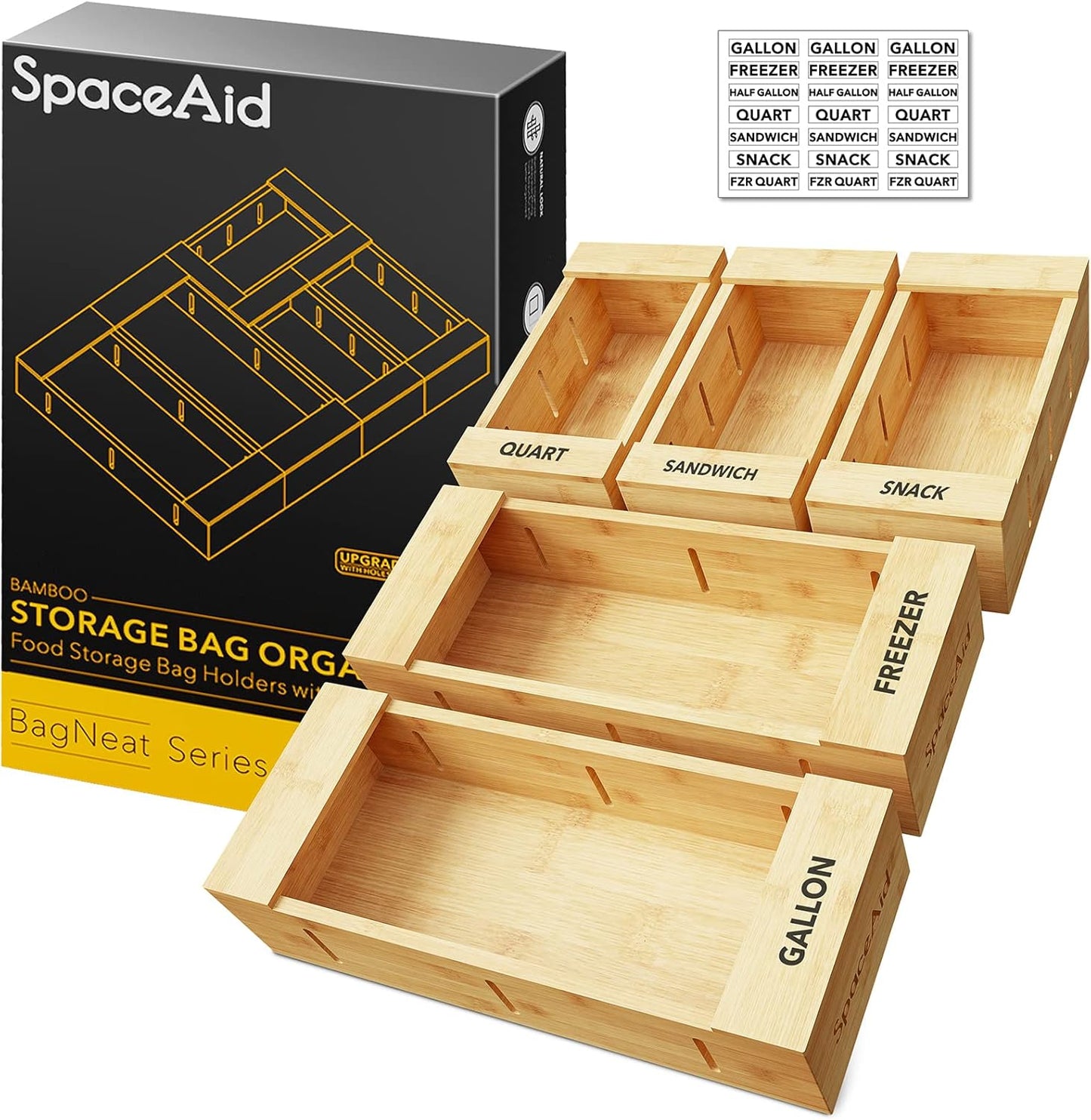 Bag Storage Organizer for Kitchen Drawer, Bamboo Organizer, Compatible with Gallon, Quart