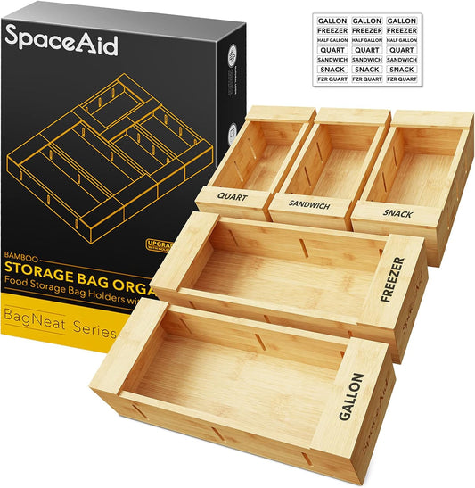 Bag Storage Organizer for Kitchen Drawer, Bamboo Organizer, Compatible with Gallon, Quart