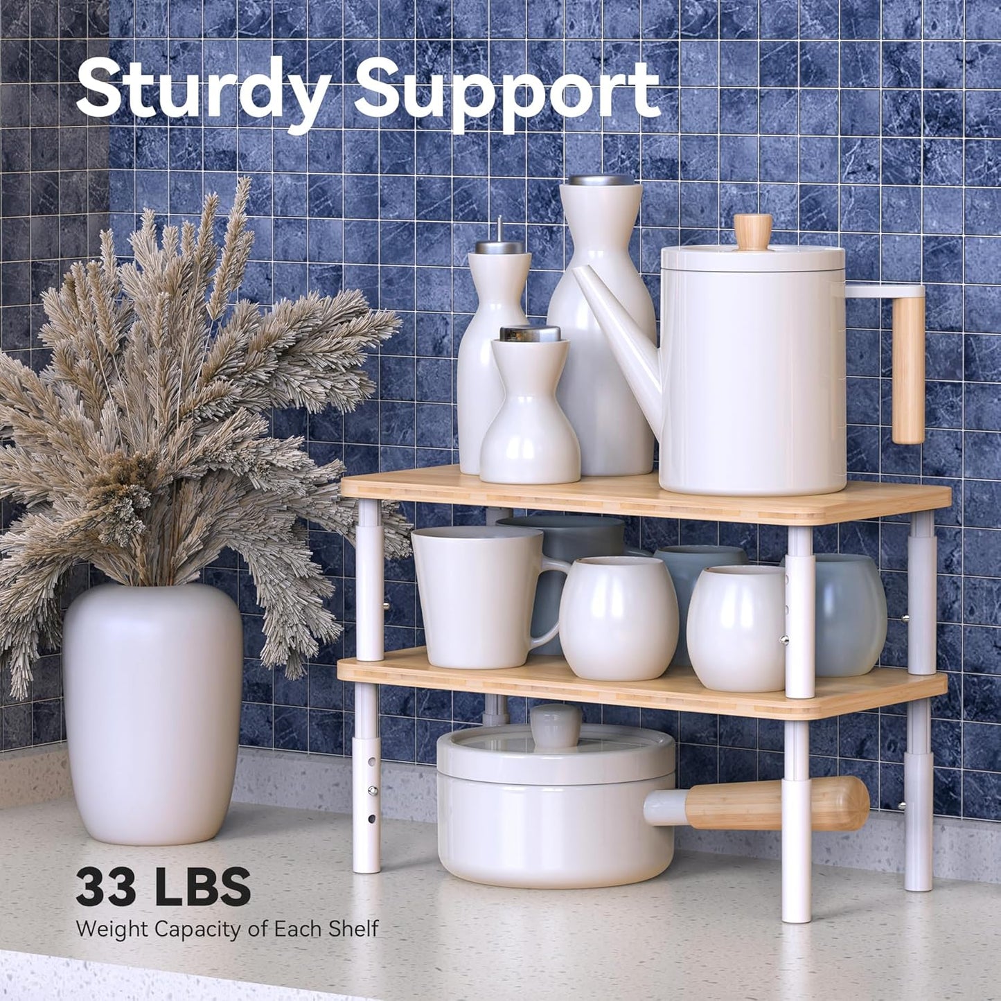Cabinet Organizer Shelf, Spice Rack Set of 2 Kitchen Pantry Cupboard Shelves, Stackable