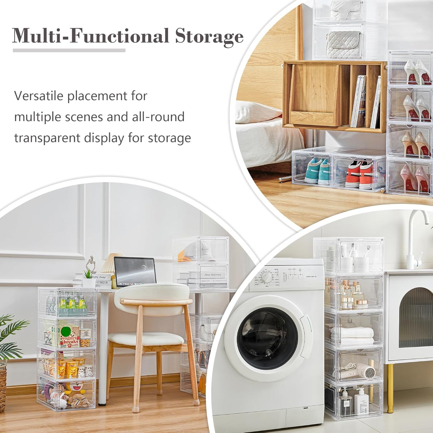 Storage Bins with Lids, 6 Pack Clear Plastic Storage Containers with Magnetic Acrylic Door