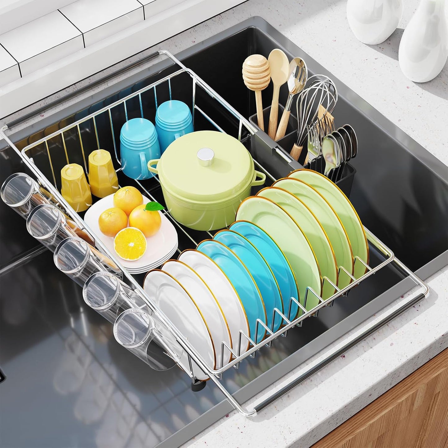 Expandable Dish Drying Rack in Sink, Adjustable Dish Drainers for Small Kitchen