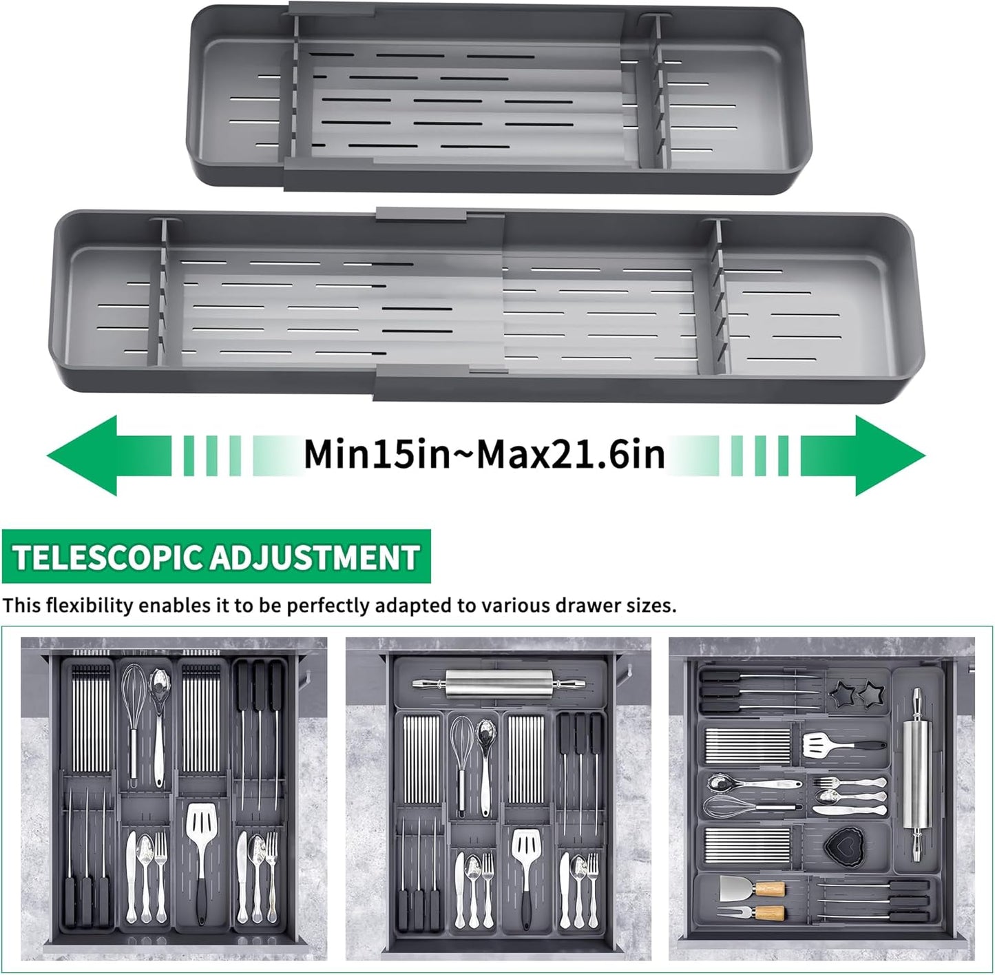 Kitchen Drawer Silverware Organizer, Adjustable Cutlery Organizer, Expandable Utensils Holder
