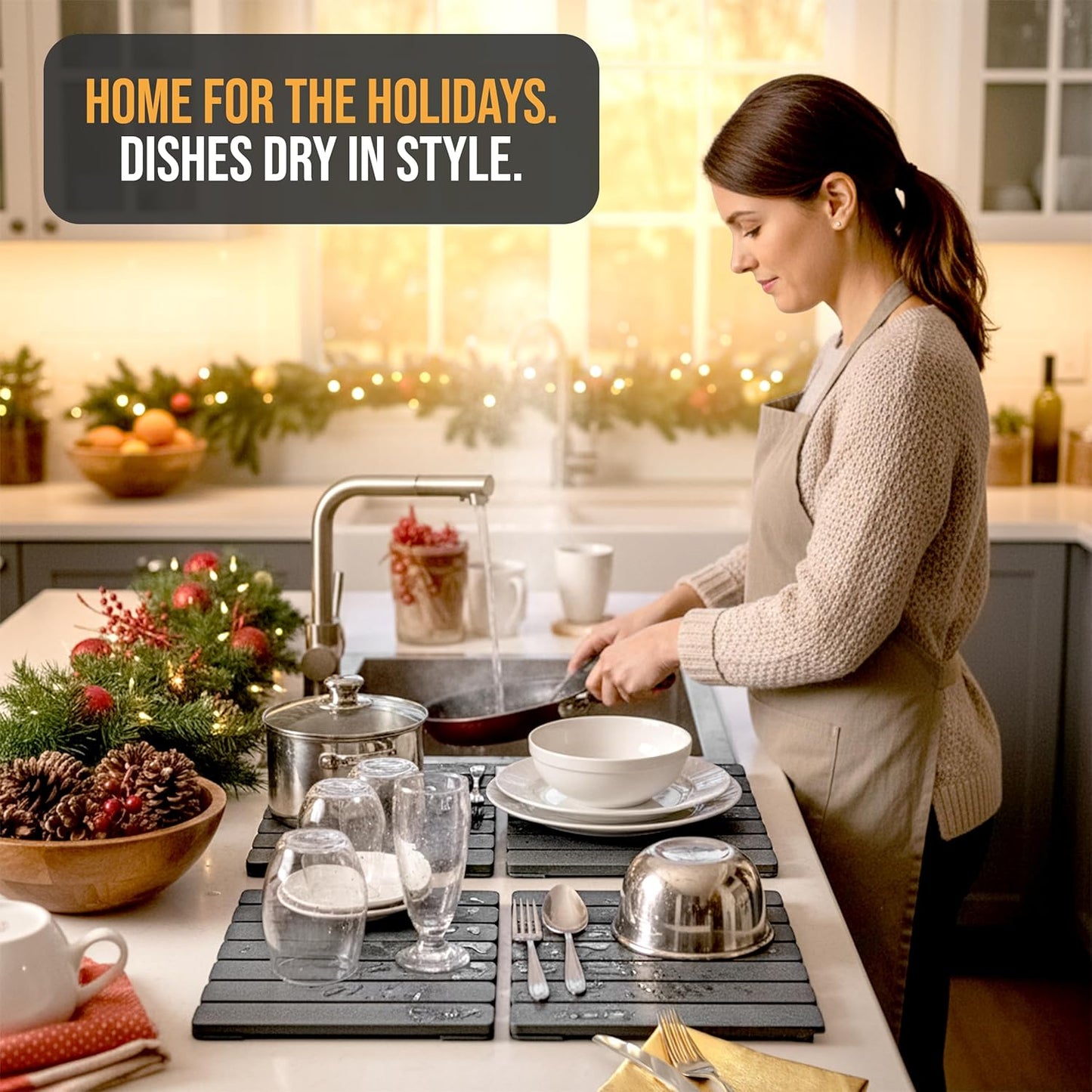 Large Foldable Stone Dish Drying Mat – Diatomaceous Earth