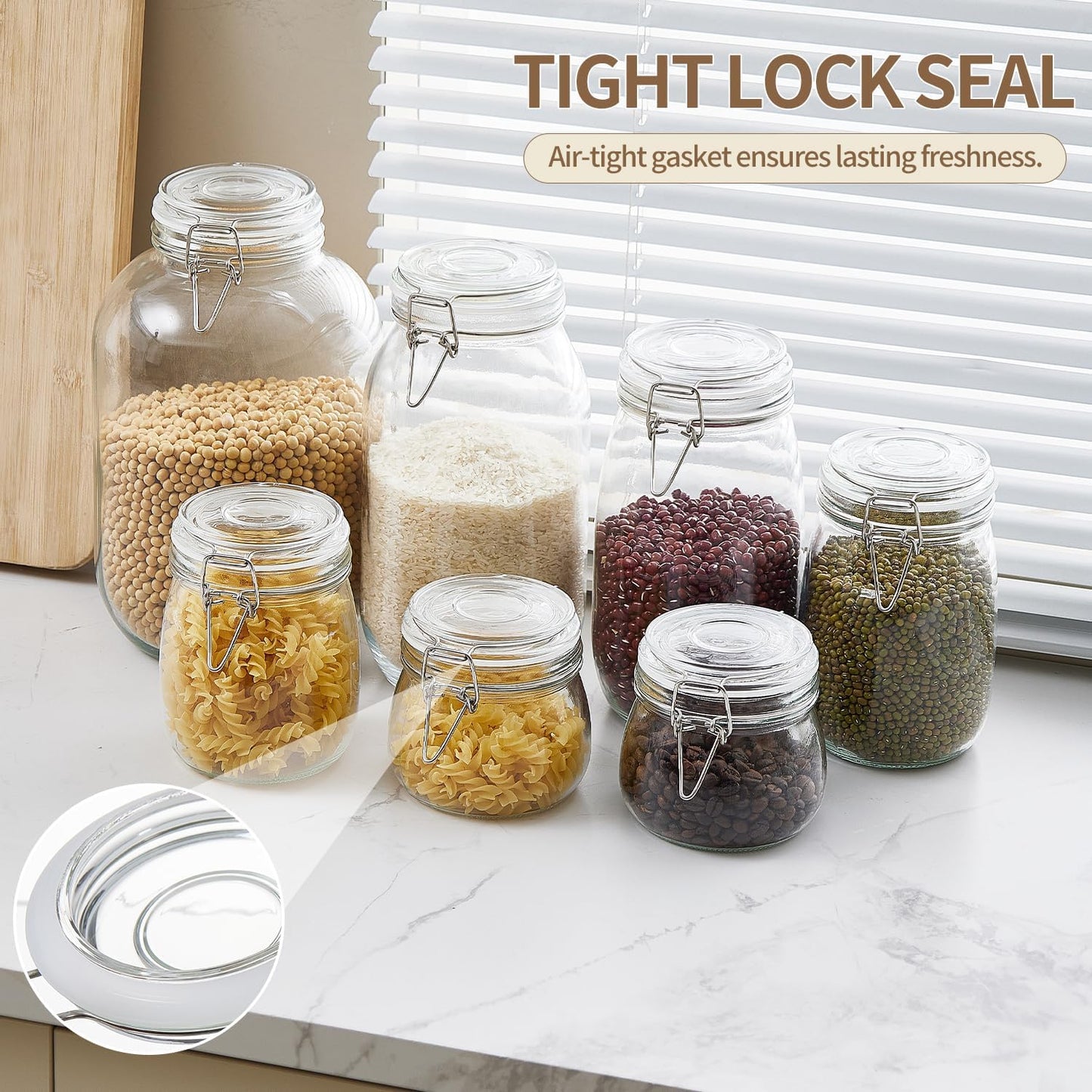 34oz Glass Food Storage Jars with Airtight Lids