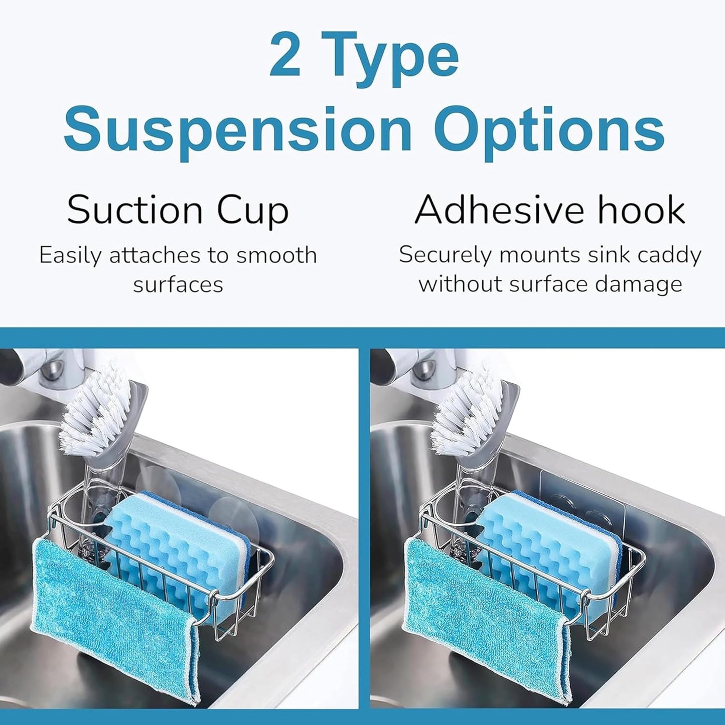RustProof Sponge Holder Caddy for Kitchen, Stainless Steel Organizer, Brush Holder