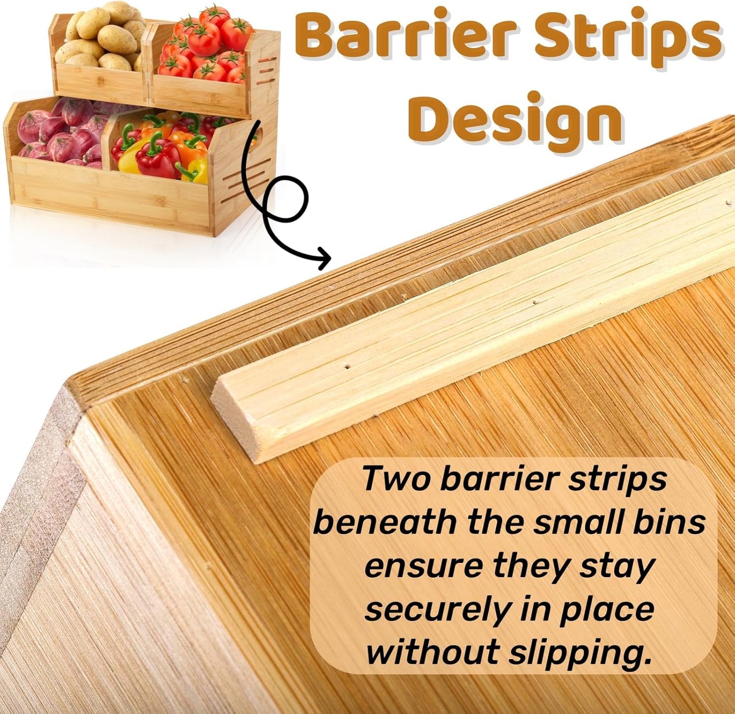 2 Tier Bamboo Stackable Storage Bins, 4 Compartment Potato and Onion Storage Baskets