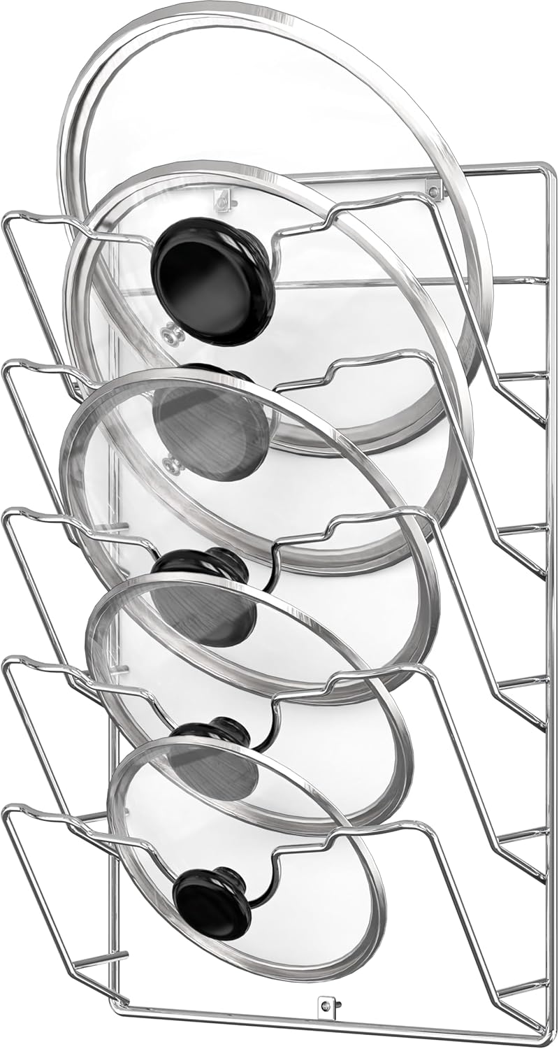 Wall Door Mounted Pot Lid Rack, Chrome Finish