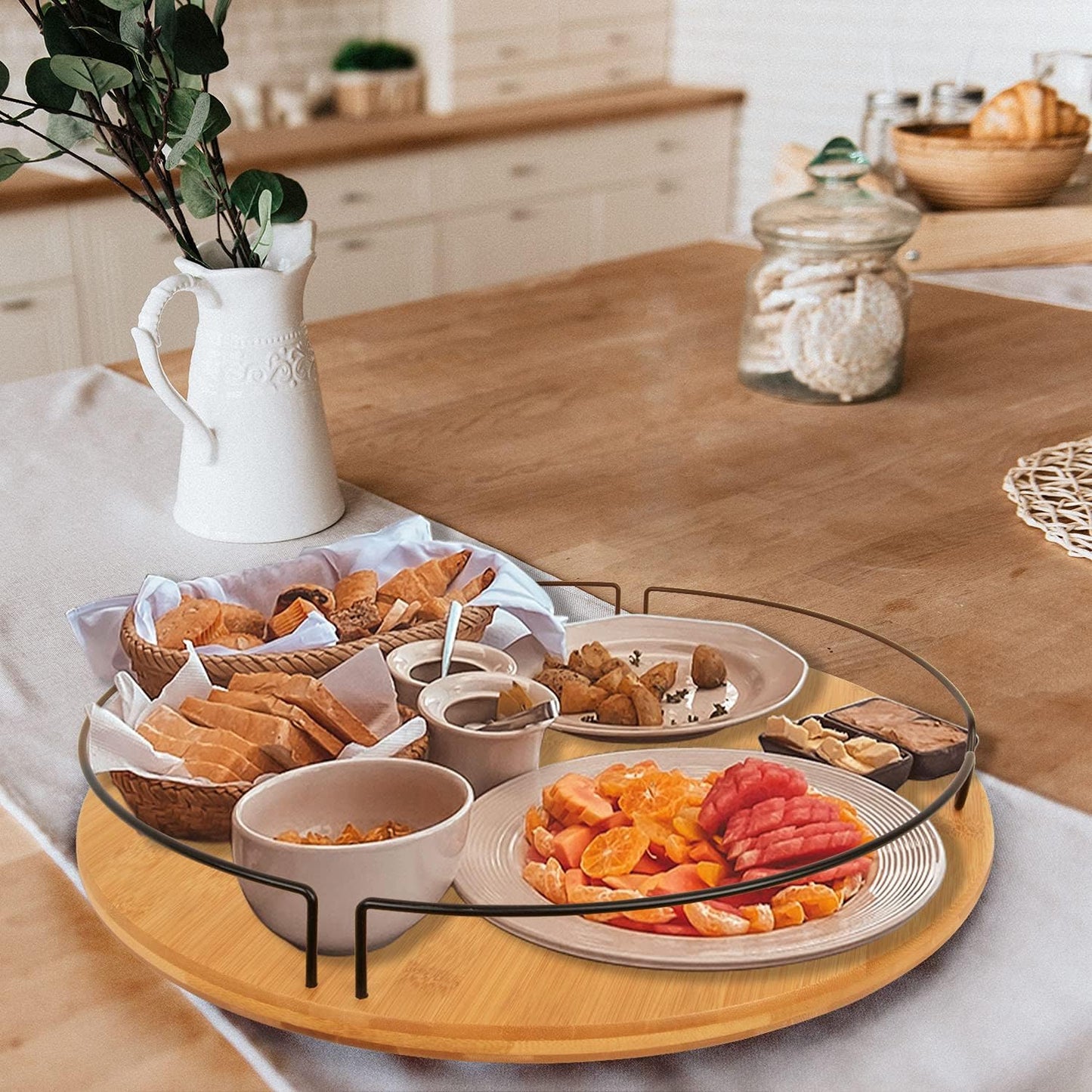 Large Lazy Susan Turntable – 18" Bamboo Spice Organizer - Wooden Lazy Susan for Kitchen Table