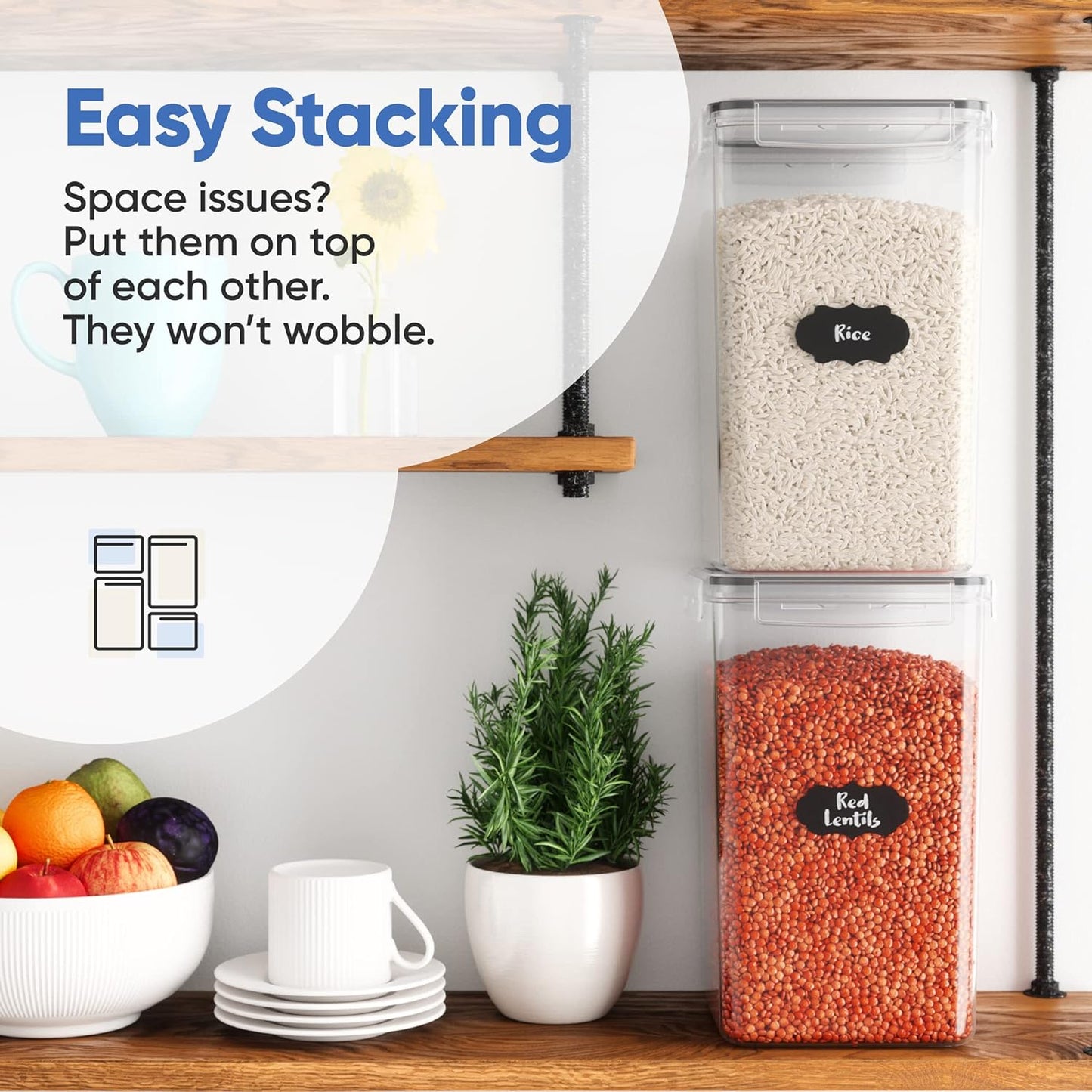Extra Large Airtight Food Storage Containers with Lids, Pack of 2, 6.5L, 220Oz