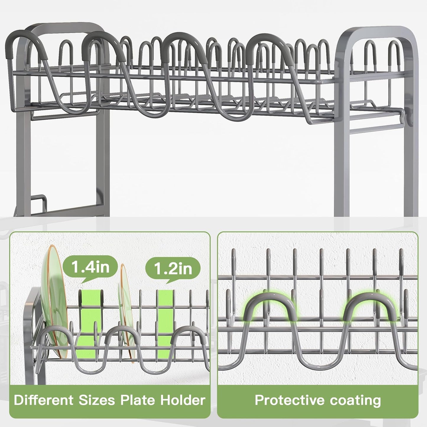 2 Tier Compact Stainless Steel Dish Drainers Drying Rack for Kitchen Counter, Space Saving