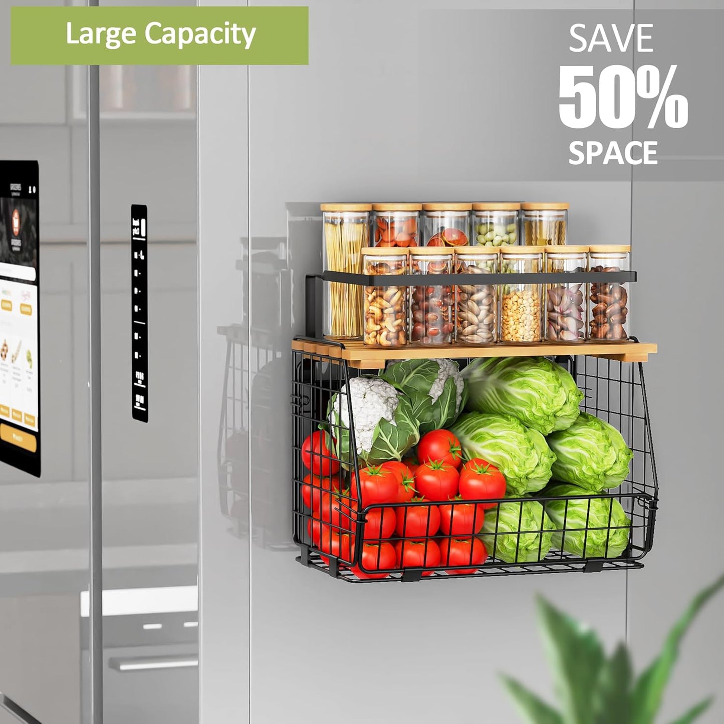 Magnetic Shelf for Fridge with Lid: 2 Pack Fruit Potato and Onion Storage Bin