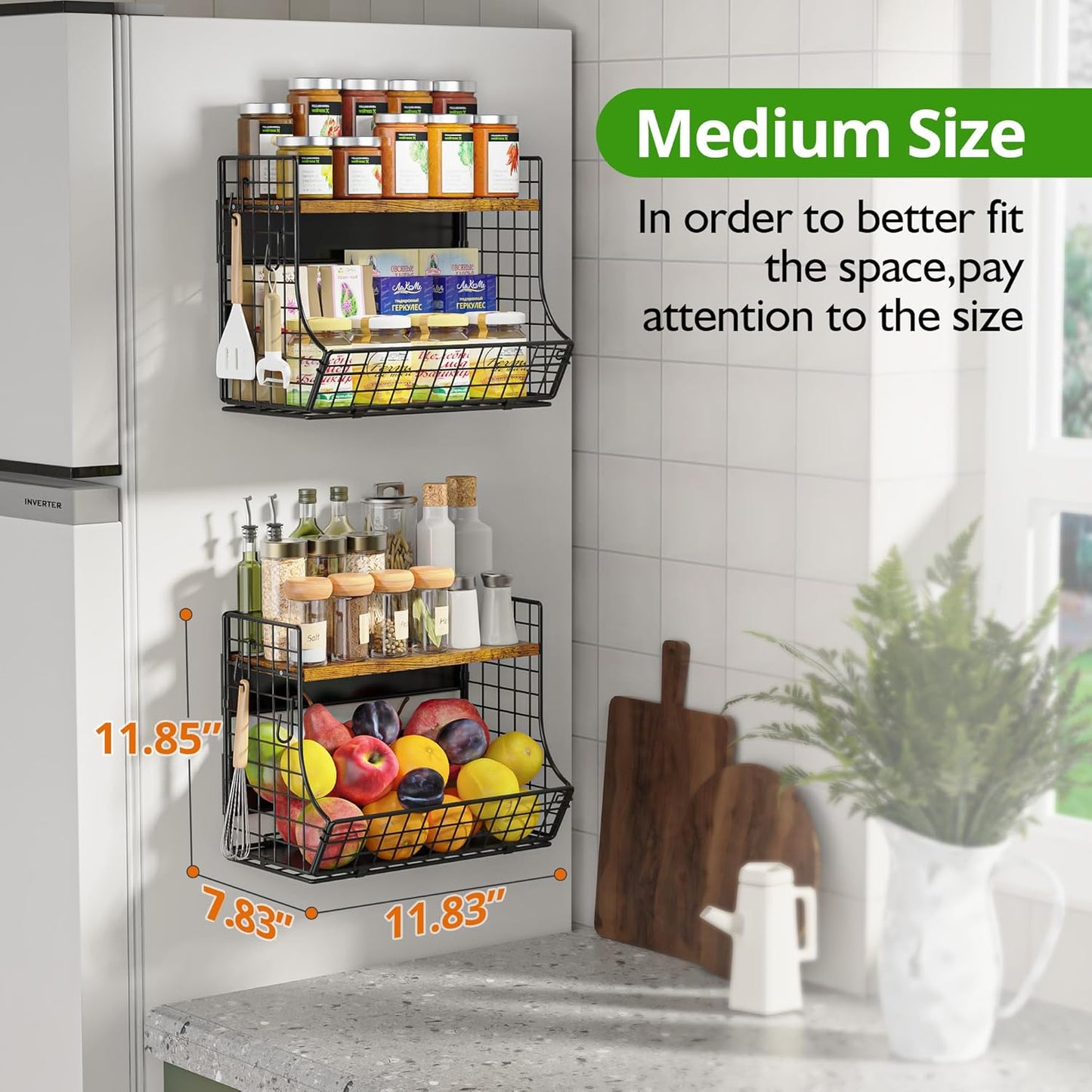 Magnetic Shelf for Fridge with Wood Lid, Fruit Potato and Onion Storage Bins