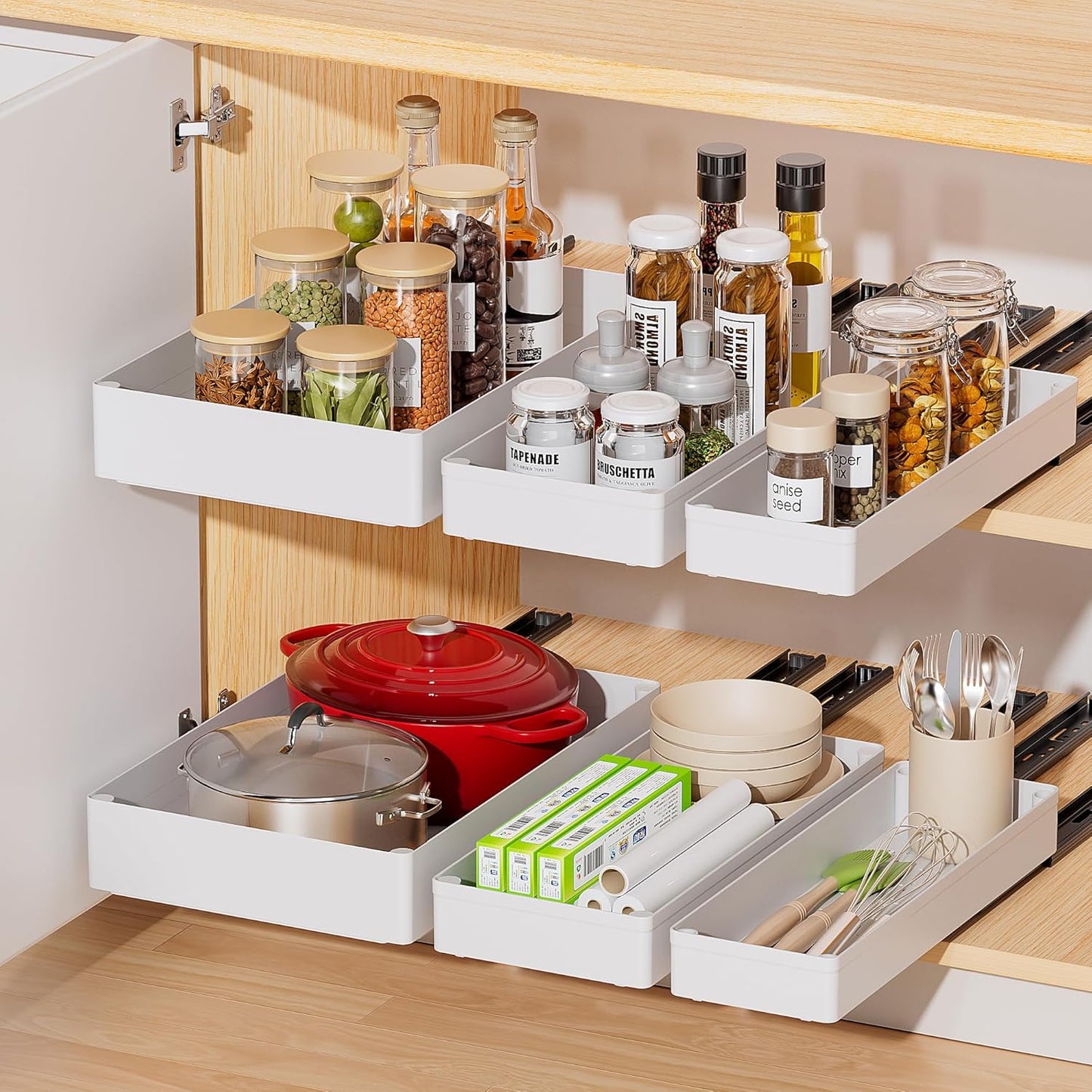 3 Pack Pull Out Cabinet Organizer, 15.7"Deep Pull Out Drawers for Cabinets