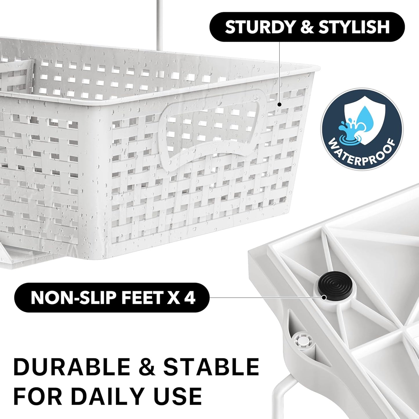 2 Tier Bathroom Organizer Tray Pull-Out Sliding Drawer, Under Sink Storage, White
