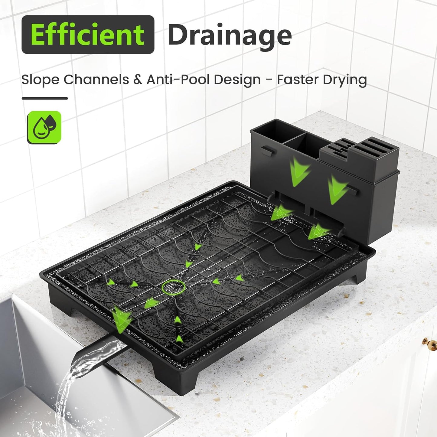 2-Tier Foldable Dish Drying Rack with Drainboard