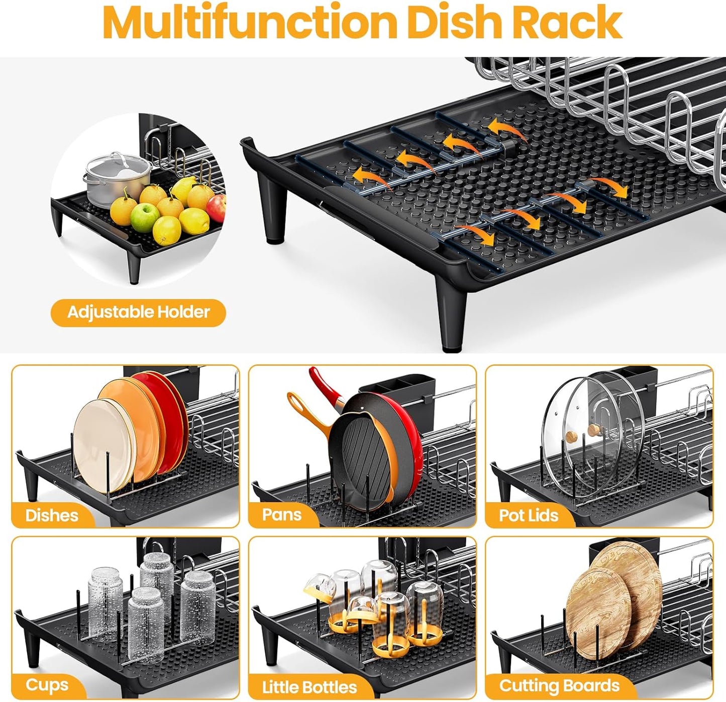 Expandable Dish Rack, Dish Drying Rack for Kitchen Counter, Foldable Dish Dryer Rack